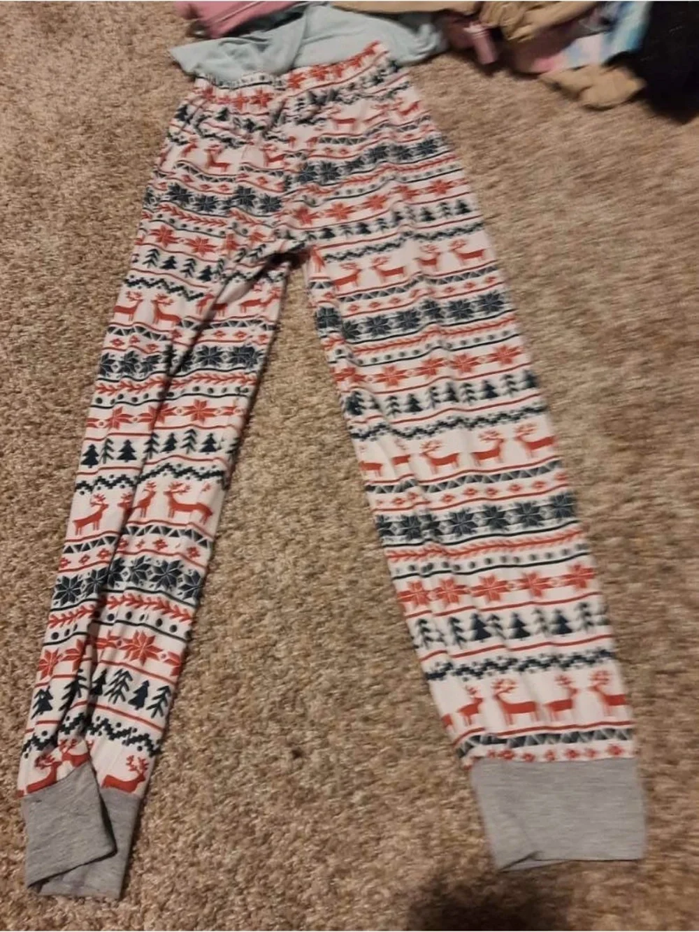 Cozy youth Holiday Reindeer Print Pajama Pants - Red, Green & White